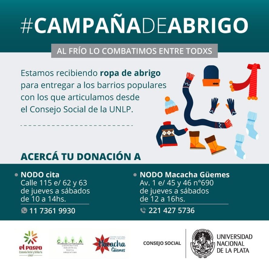 La UNLP lanzó una campaña para recolectar ropa de abrigo