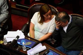 Cecilia Moreau junto a Máximo Kirchner en el recinto de la Cámara baja