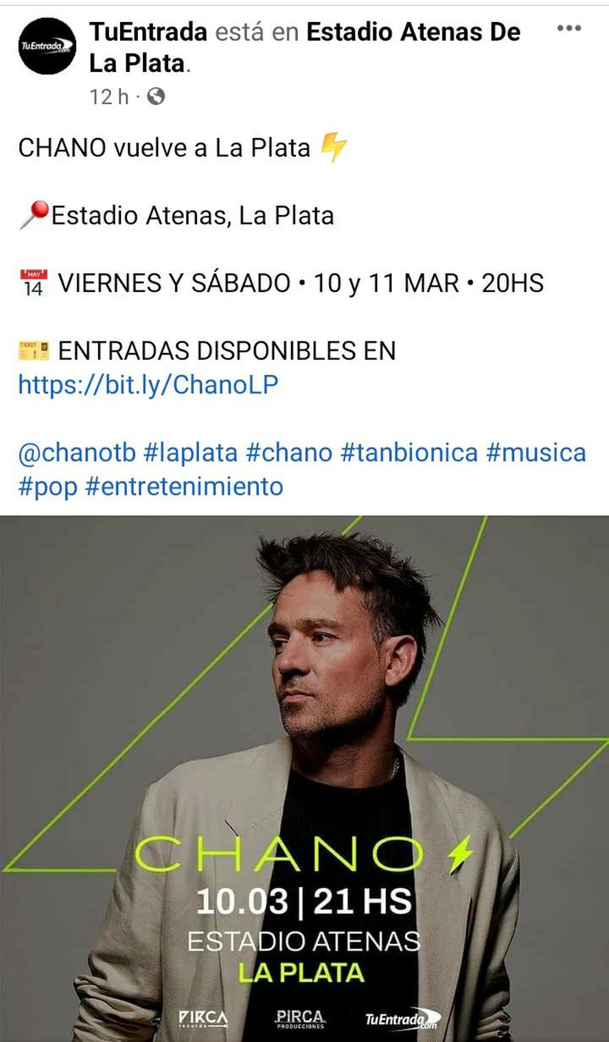 Chano Charpentier brindará sus shows programados para marzo, en la ciudad de La Plata.
