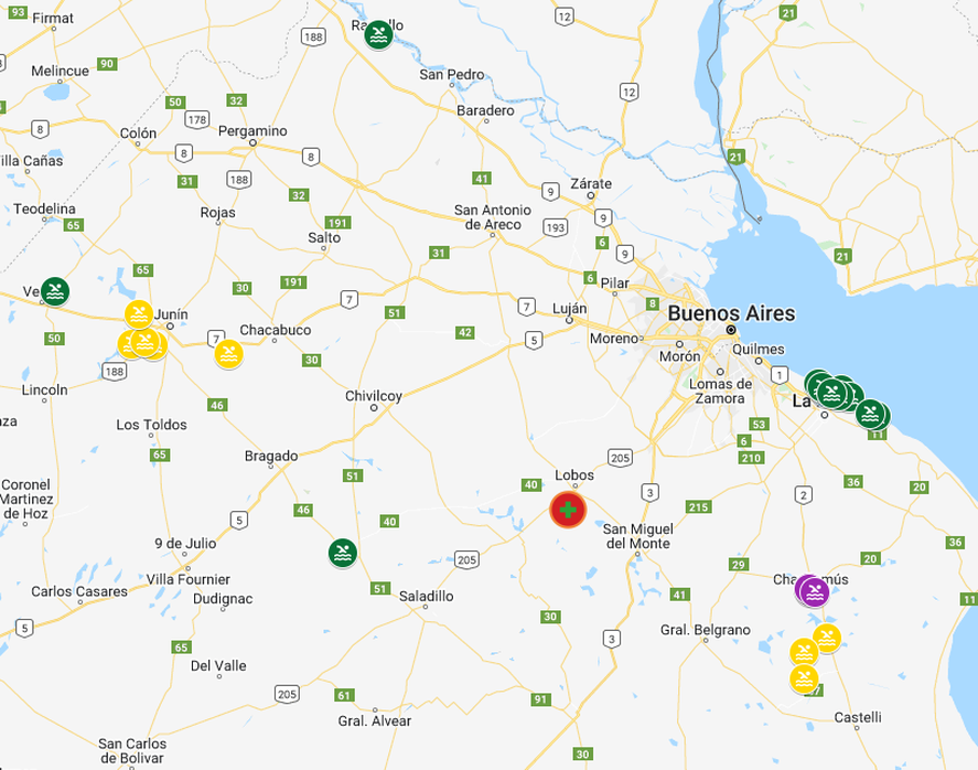 La Subsecretaría de Recursos Hídricos informó un alerta amarillo para varias zonas de la provincia de Buenos Aires, y un alerta naranja para la Laguna de Lobos.