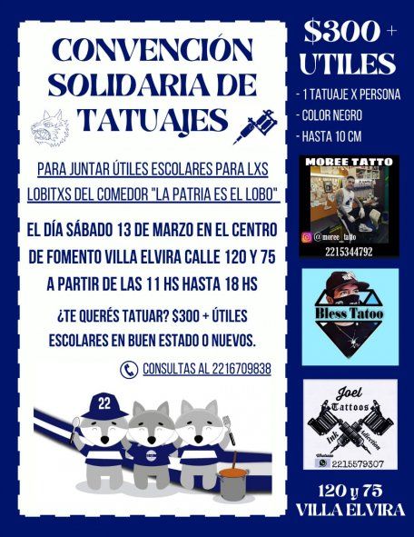 El dinero de los tatuajes se destinará a un comedor de Los Hornos