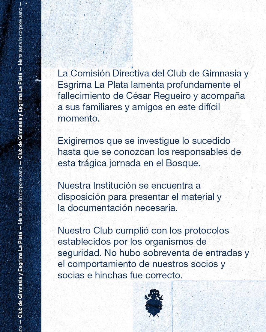 El comunicado que publicó Gimnasia en redes sociales.
