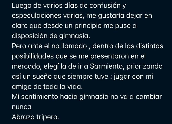El comunicado de Lucas Castro sobre Gimnasia y Sarmiento