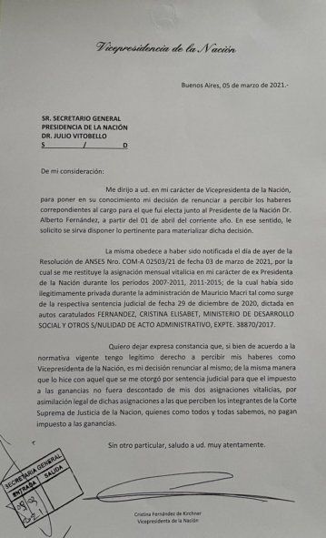 La renuncia de Cristina a su dieta 