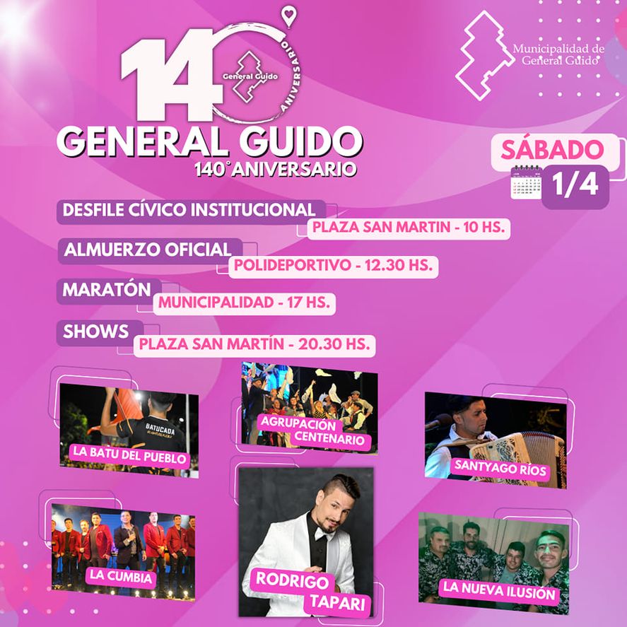 Cronograma de actividades de los festejos en General Guido.