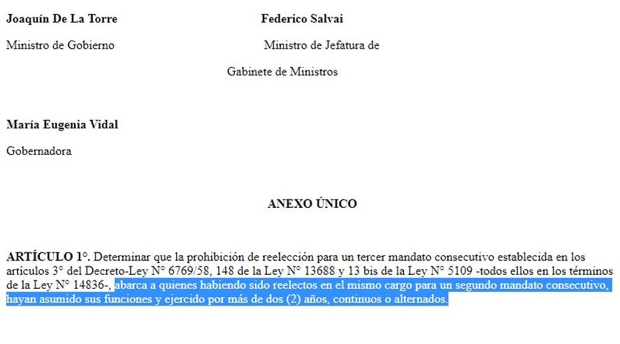 El anexo del decreto 256 con la firma de Joaquín De la Torre