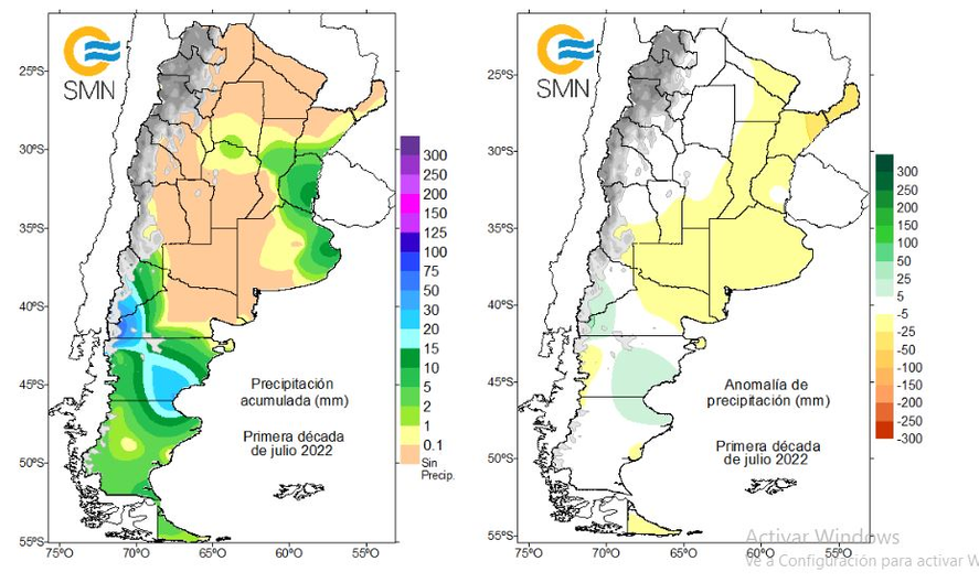 Mapa de precipitaciones del SNM del 1 al 10 de julio.