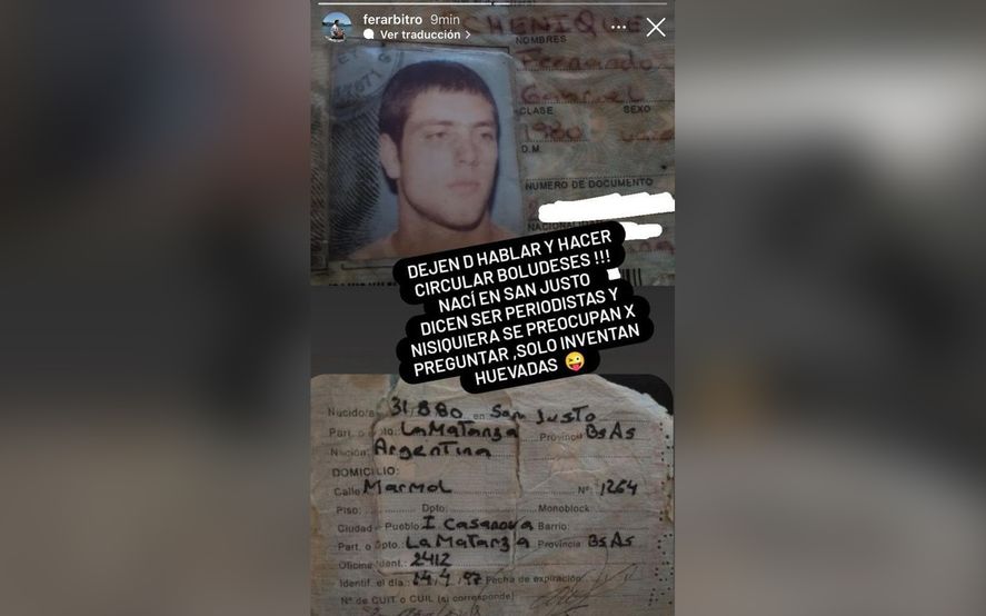 La historia de Fernando Echenique en su cuenta de Instagram. La historia de Fernando Echenique en su cuenta de Instagram.