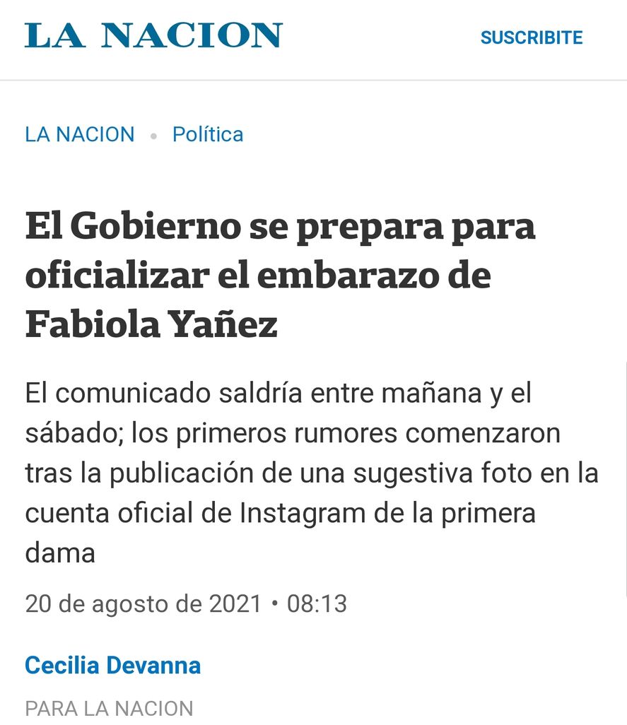 El diario La Nación centró la información en la fecha de anuncio del gobierno en lugar de hacerlo en el embarazo de Fabiola Yáñez para "contra operar la buena noticia".