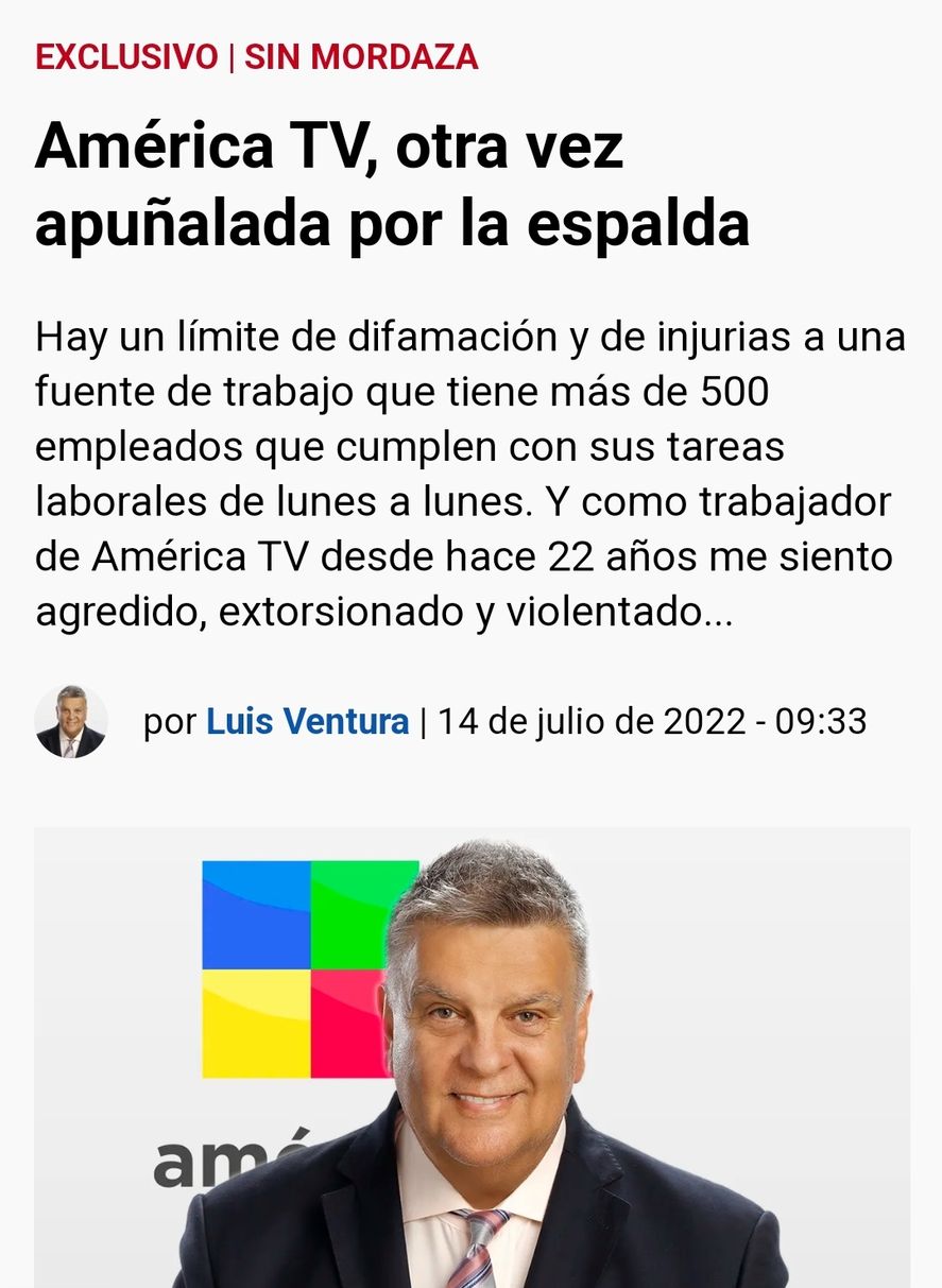 El duro artículo de Luis Ventura en la página de América 24, que cuenta las intimidades más escabrosas de Jorge Rial, sin mencionarlo