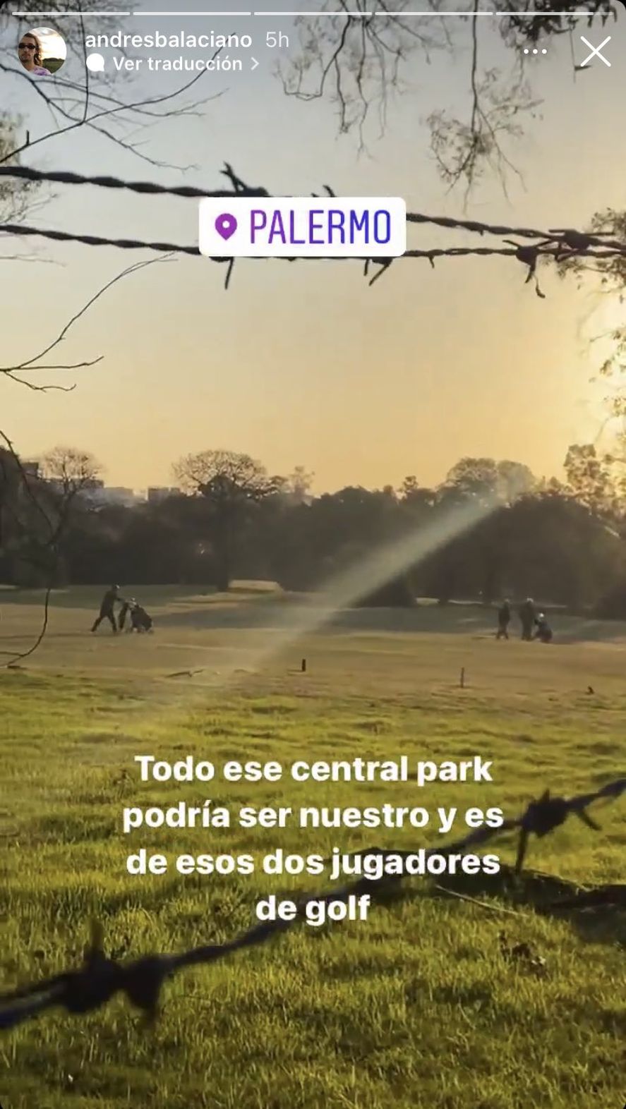 El posteo original del Campo de Golf de Palermo sobre el que sembró la polémica Malena Pichot