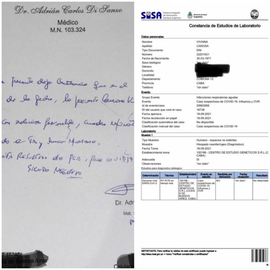 El test PCR con resultado negativo que ahora sí presentó la conductora de A24, Viviana Canosa 