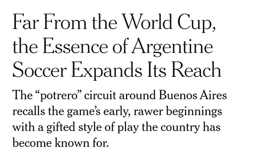 El título del artículo de The New York Times que intenta encontrar explicación al logro mundialista de la Selección Argentina en lo que denomina "los potreros" del conurbano 