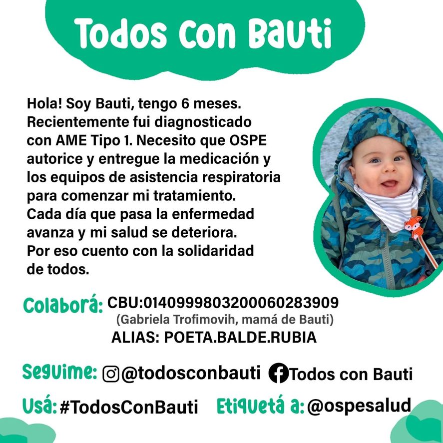 El nene de La Plata fue diagnosticado con la enfermedad AME tipo 1