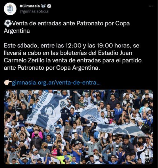Venta de entradas de Gimnasia por Copa Argentina