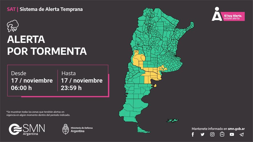 El Servicio Meteorológico Nacional anunció un alerta amarillo por tormentas en parte de la región bonaerense. Enterate cuáles son las localidades.