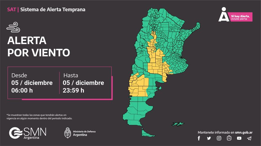 El Servicio Meteorológico Nacional anunció un alerta amarillo por vientos en parte de la región bonaerense. Enterate cuáles son las localidades.