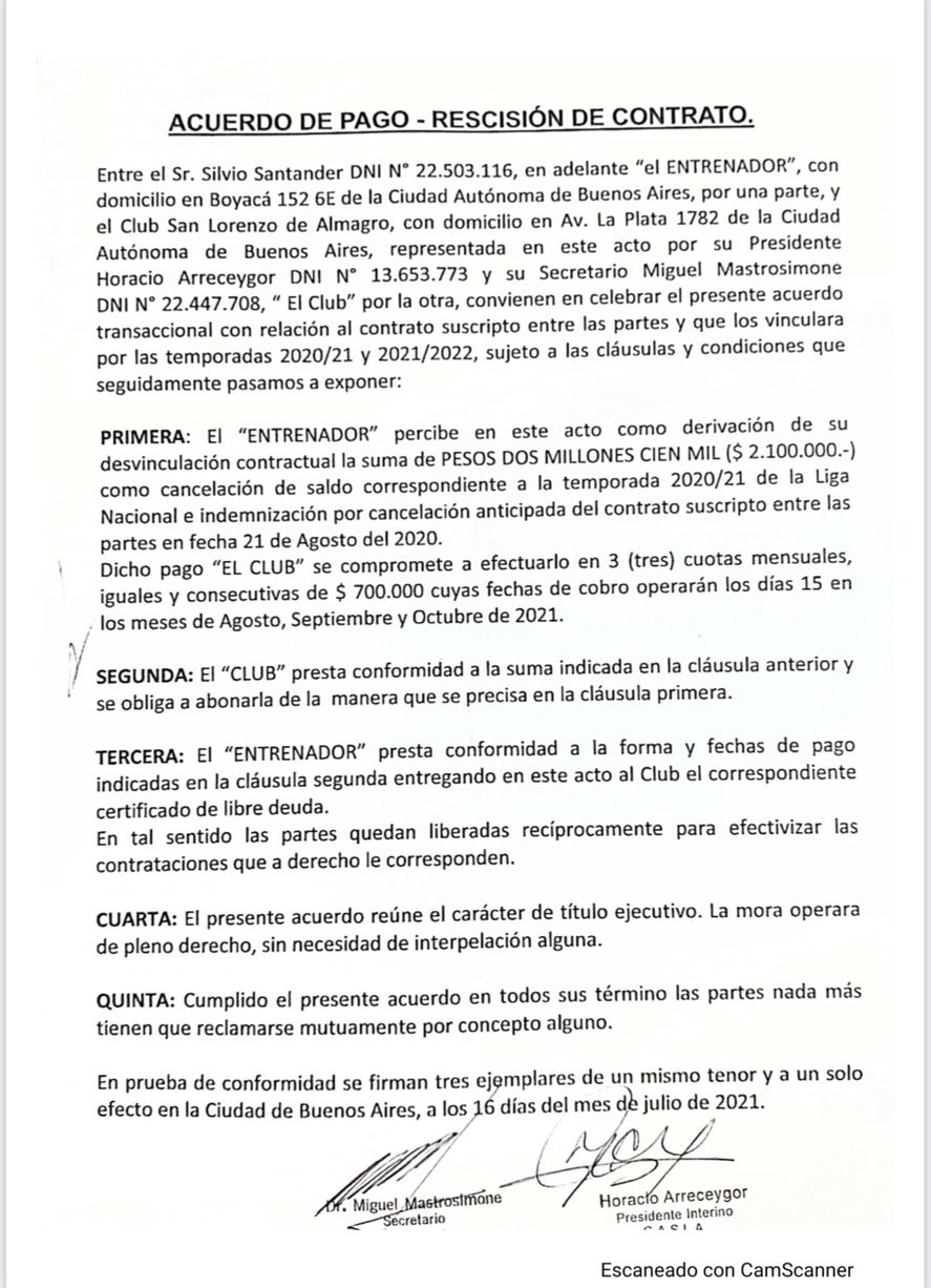 San Lorenzo le apunta a su presidente en licencia: El contrato que publicó Tinelli y luego fue removido por Twitter.