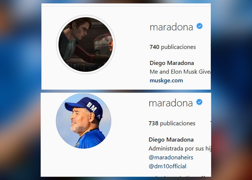 El perfil del Diez durante y después del hackeo de su cuenta.