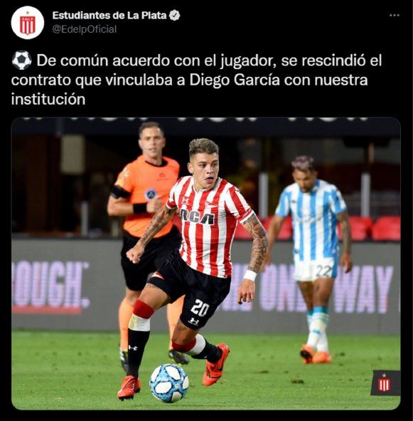 Diego García rescindió contrato con Estudiantes