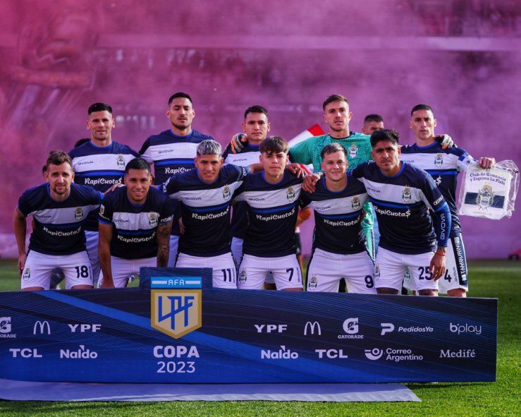 Los once de Gimnasia en su visita a Estudiantes por un nuevo Clásico Platense. (Foto: prensa GELP)
