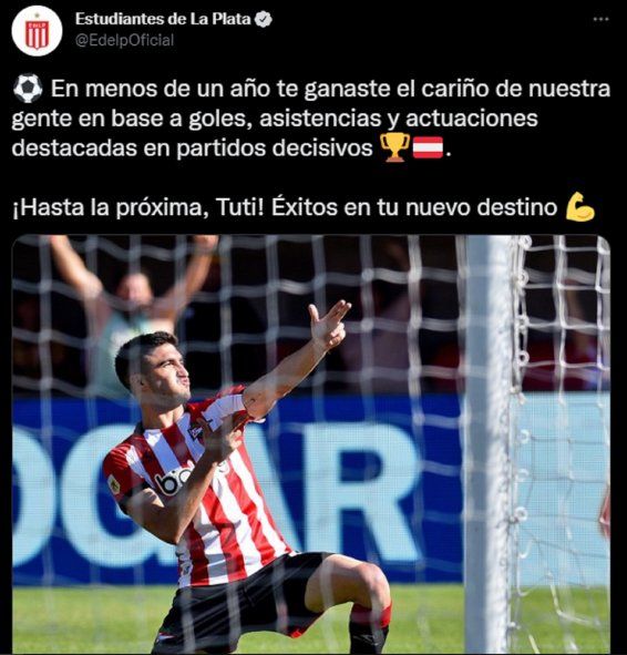 El mensaje de despedida de Estudiantes a Gustavo Del Prete