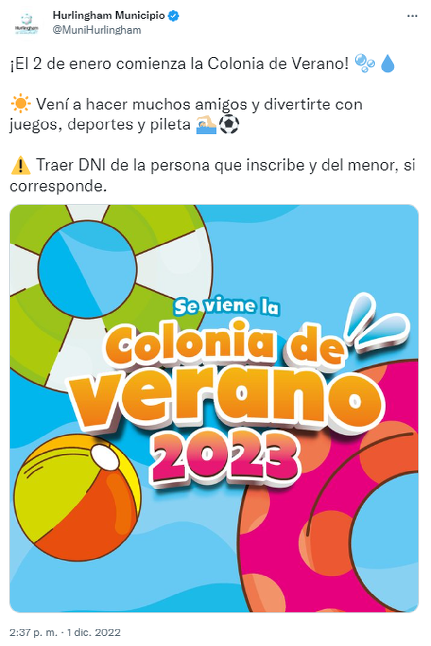 En la antesala de las vacaciones de verano, la localidad de Hurlingham ya habilitó la preinscripción para su colonia de verano. Mirá cómo anotarte.