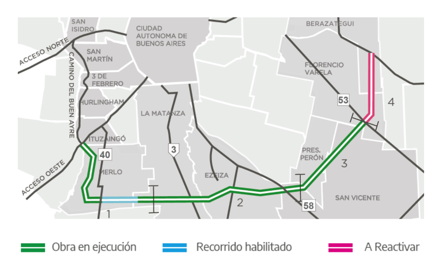 Los cuatro tramos de la Autopista Presidente Perón