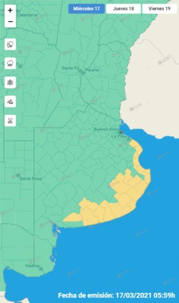 Hay alerta meteorológico por vientos del sudeste.
