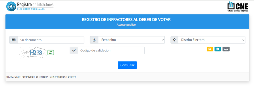 Página oficial del Registro de Infractores al Deber de Votar.