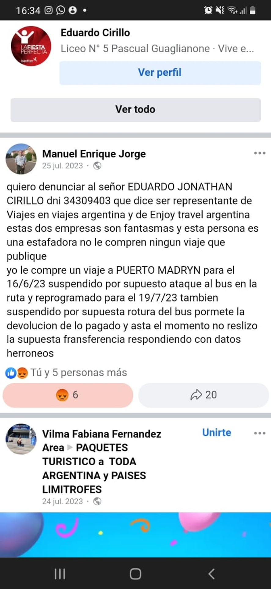 Denuncia de Manuel Enrique Jorge.