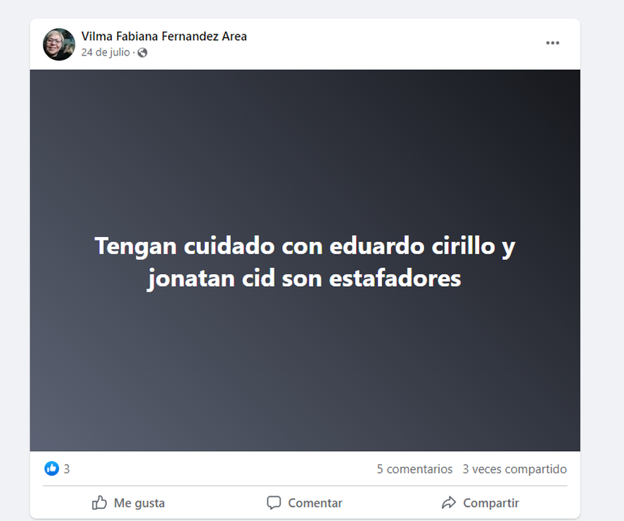 Denuncia Vilma Fabiana Fernández Area.