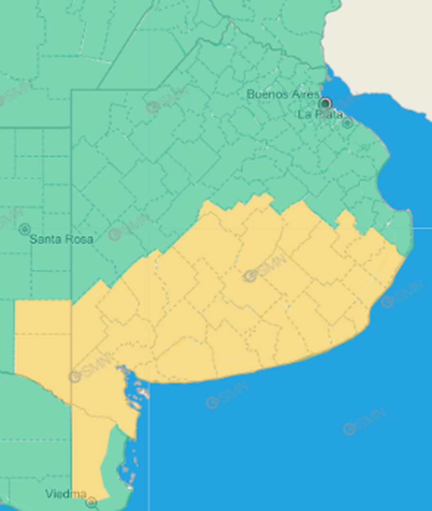 El SMN emitió un alerta amarillo por tormentas fuertes en el centro y sur de la Provincia.