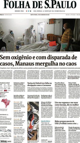 Titulares catástrofe por falta de respiradores en Manaos, Brasil