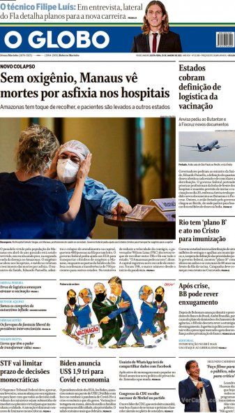 Titulares catástrofe por falta de respiradores en Manaos, Brasil