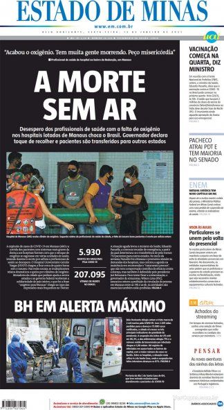 Titulares catástrofe por falta de respiradores en Manaos, Brasil 