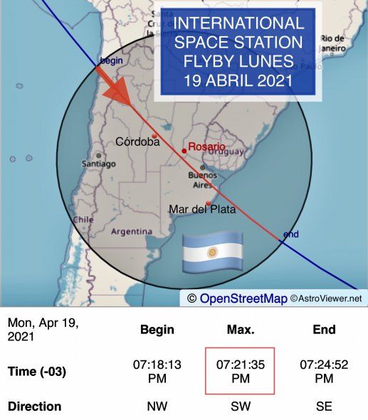 La nave podrá verse hoy desde Mar del Plata, Córdoba, Rosario y Buenos Aires