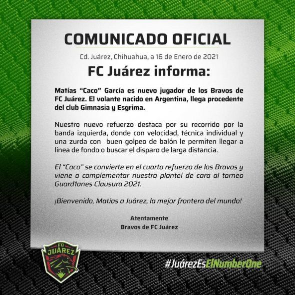 Juárez presentó a Matías Garcías tras su salida de Gimnasia