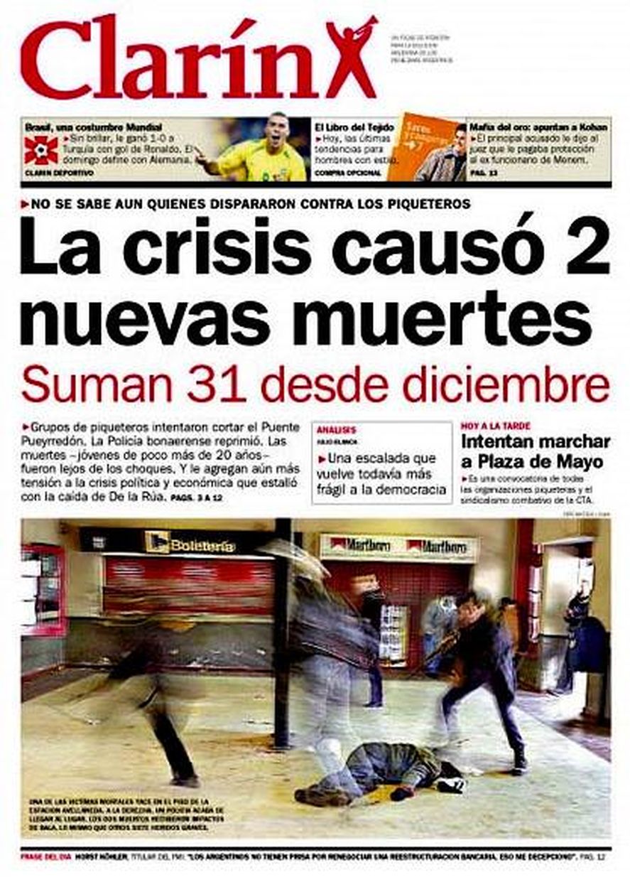 Una de las tapas más representativas de lo que fue la crisis del 2001 en Argentina y que también es el título de uno de los documentales.