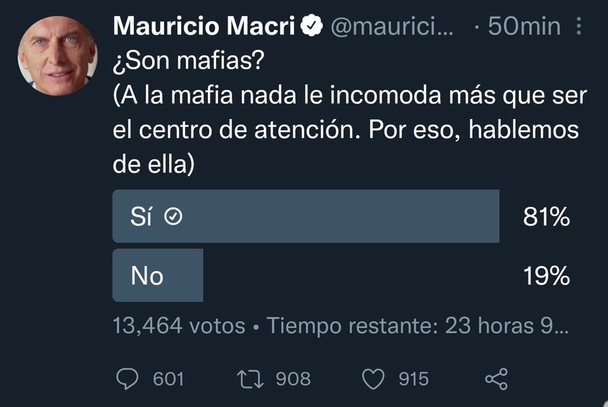 La encuesta en Twitter que lanzó el ex presidente Mauricio Macri, preguntando escuetamente si