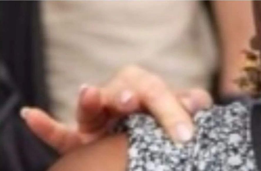 La mano de la candidata de derecha Marie Le Pen en Francia en plena campaña electoral, apoya apenas un dedo y medio en la humanidad de una mujer negra según se observa claramente en este zoom de la foto