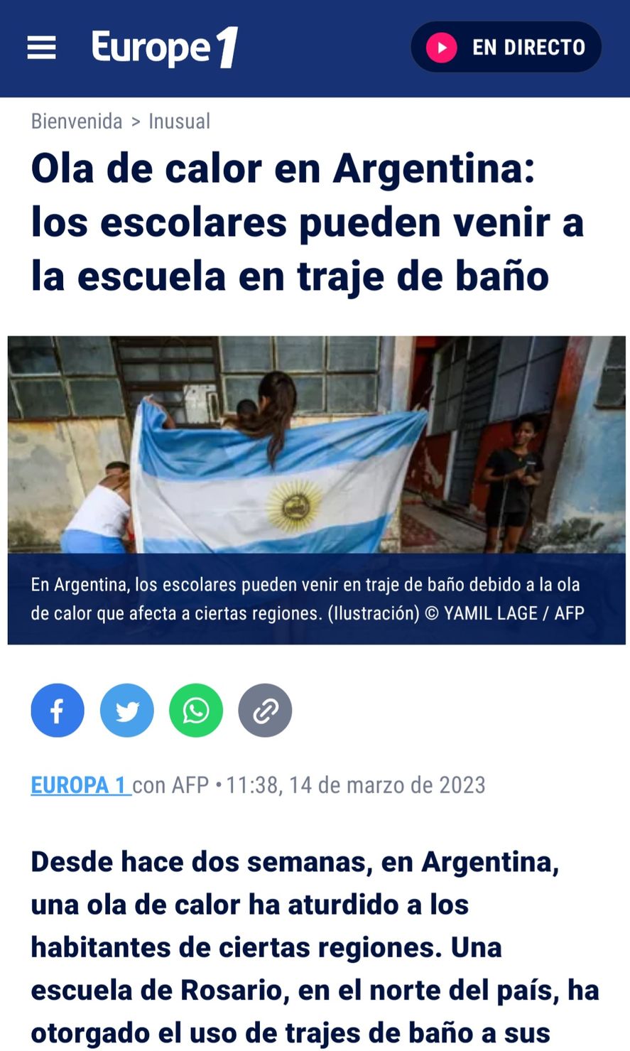 La ola de calor que vive Argentina se vio reflejada en medios de Europa, subrayando lo sucedido en una escuela de Rosario que permite a los niños acudir a clases en malla