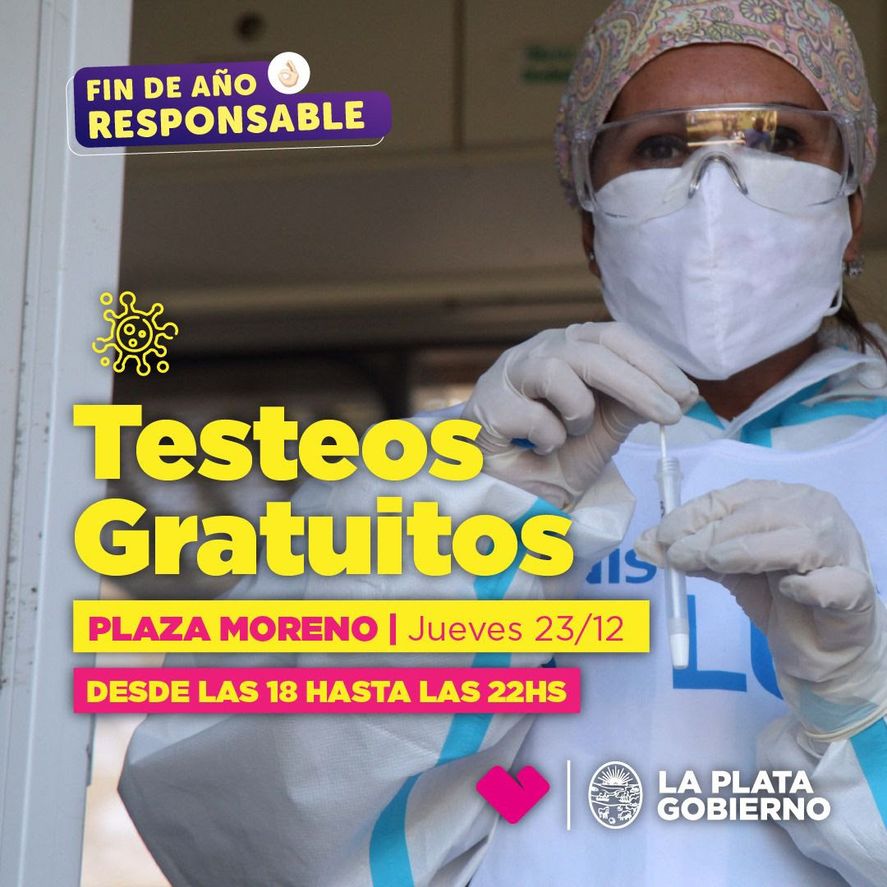El centro de hisopados funcionará este jueves de 18 a 22 horas en Plaza Moreno