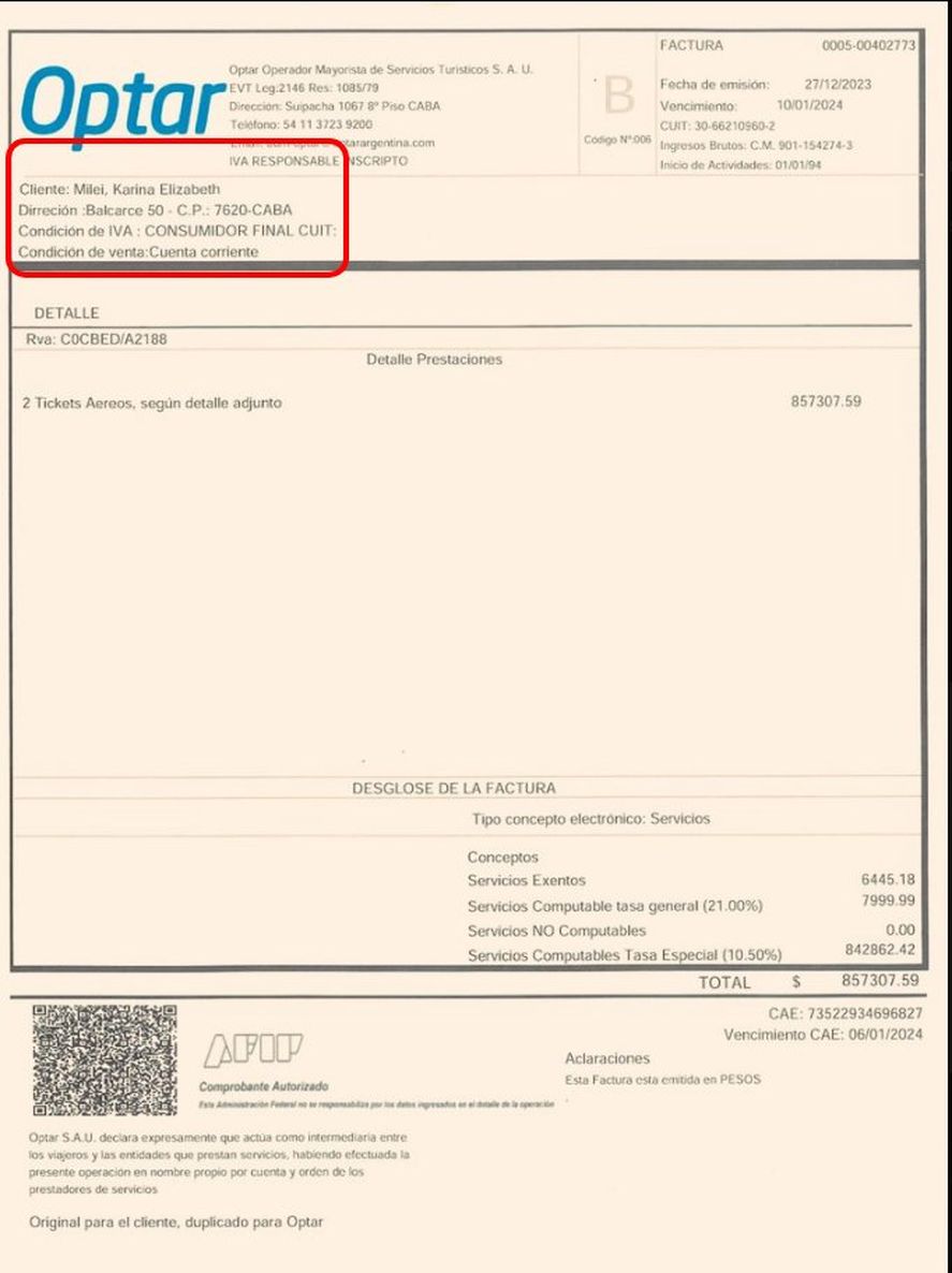 La prueba de la falsificación de la factura de compra de los pasajes aéreos a Mar del Plata de Javier Milei y su hermana Karina, supuestamente pagados por ellos. Demasiados errores en la confección fraudulenta 