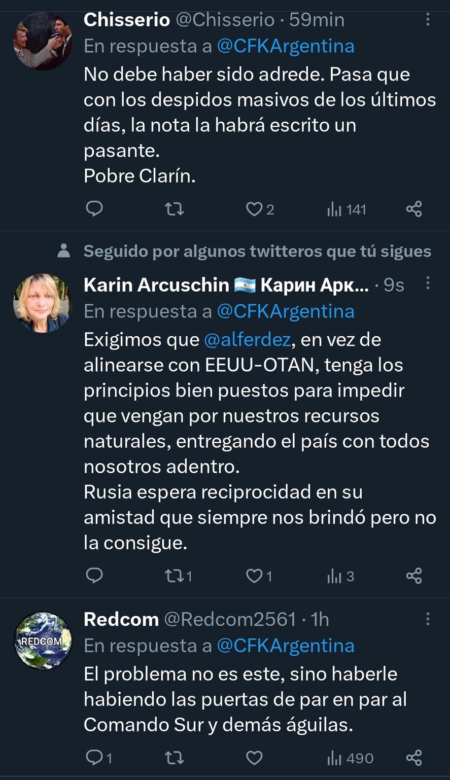 La réplica de Cristina Kirchner al artículo del diario Clarín generó muchas opiniones en redes sociales, algunas ligadas a la relación entre Argentina y EEUU