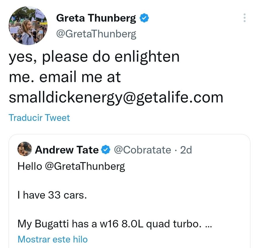 La respuesta de Greta Thunberg que desquició al influencer, y lo hizo cometer el error de develar su paradero en un video que envió alardeando de sus coches. 