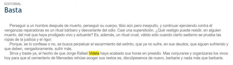 La reivindicación de Jorge Rafael Videla en La Nueva Provincia de Bahía Blanca