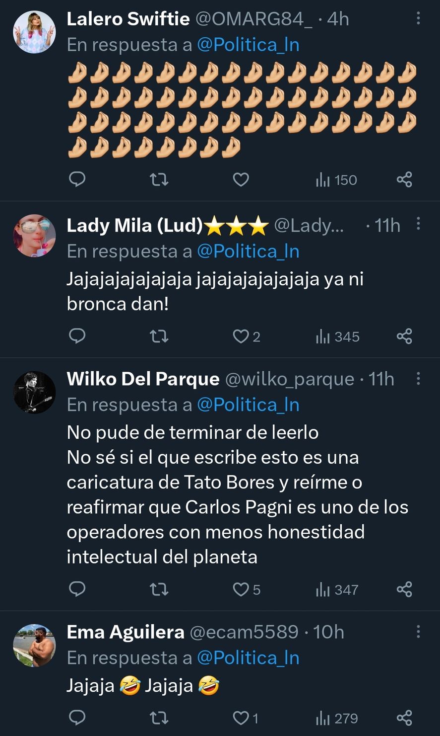 Las reacciones debajo del posteo en redes sociales del diario La Nación, con el editorial de Carlos Pagni, que acusa a Cristina Kirchner de ser la culpable del aquelarre en que se convirtió Juntos por el Cambio Las reacciones debajo del posteo en redes sociales del diario La Nación, con el editorial de Carlos Pagni, que acusa a Cristina Kirchner de ser la culpable del aquelarre en que se convirtió Juntos por el Cambio