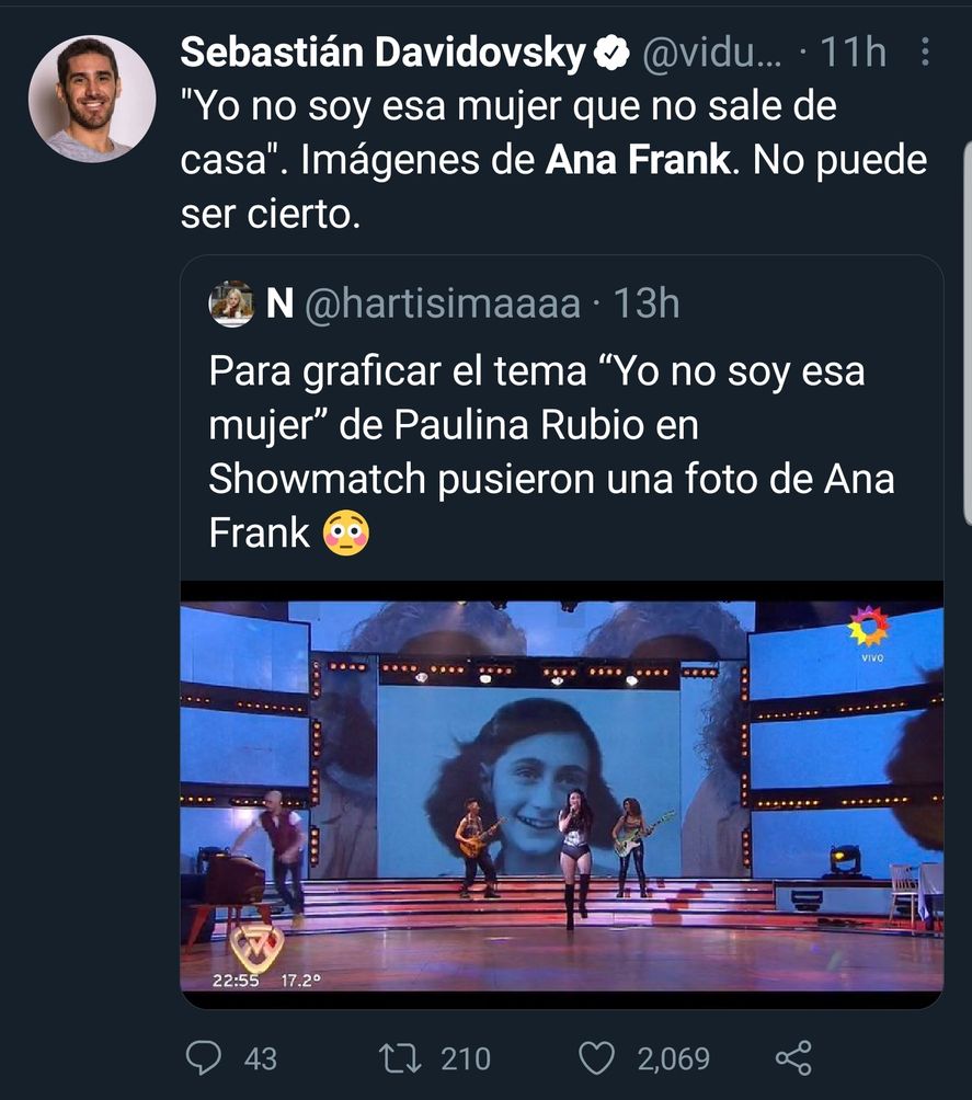 Las reacciones en redes frente a la inclusión de la imagen de Ana Frank en una coreografía de Showmatch de Marcelo Tinelli, fueron de sorpresa, polémica e indignación 