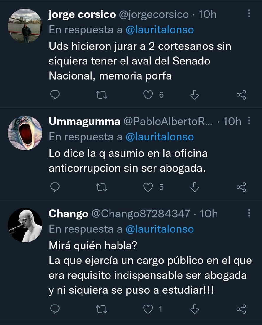 Las réplicas al mensaje de Laura Alonso criticando la designación de un abogado joven y "amigo de Máximo" en el superior tribunal del Poder Judicial de Santa Cruz